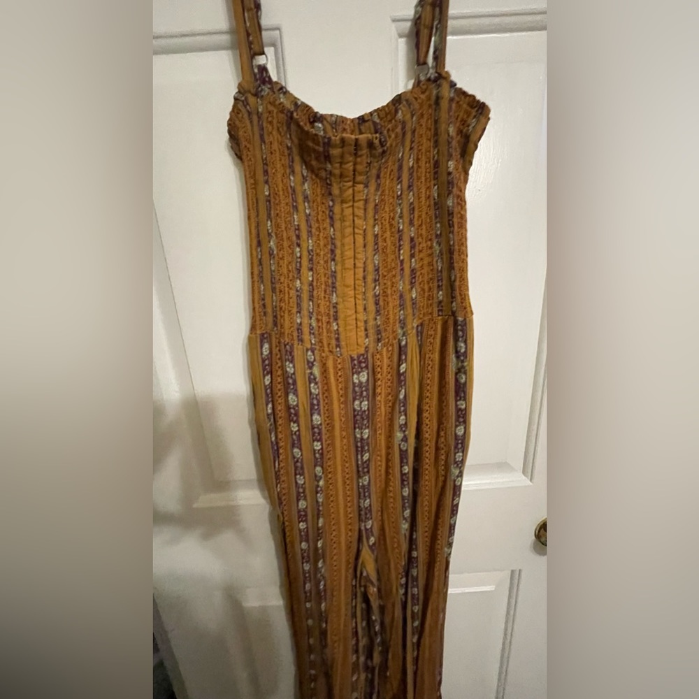 Pattern Striped Smocked Jumpsuit